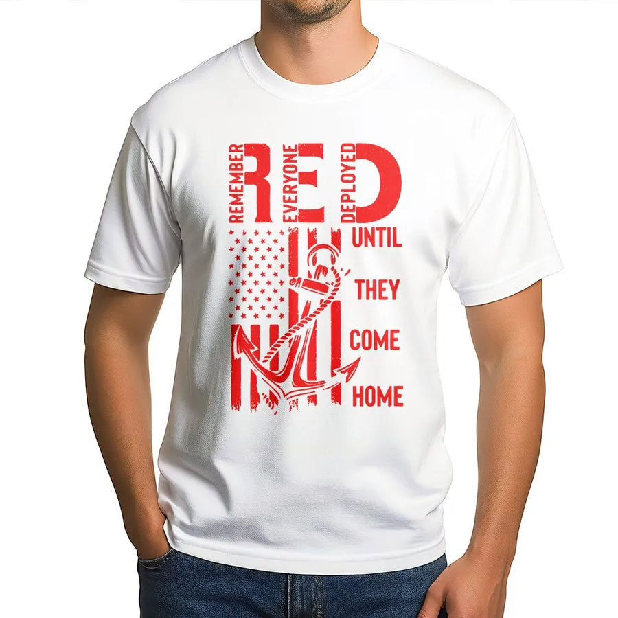 RED Friday T-Shirt | Remember Everyone Deployed Flag & Anchor | Premium Cotton Blend | Patriotic Gift for Military Family & Veteran Support