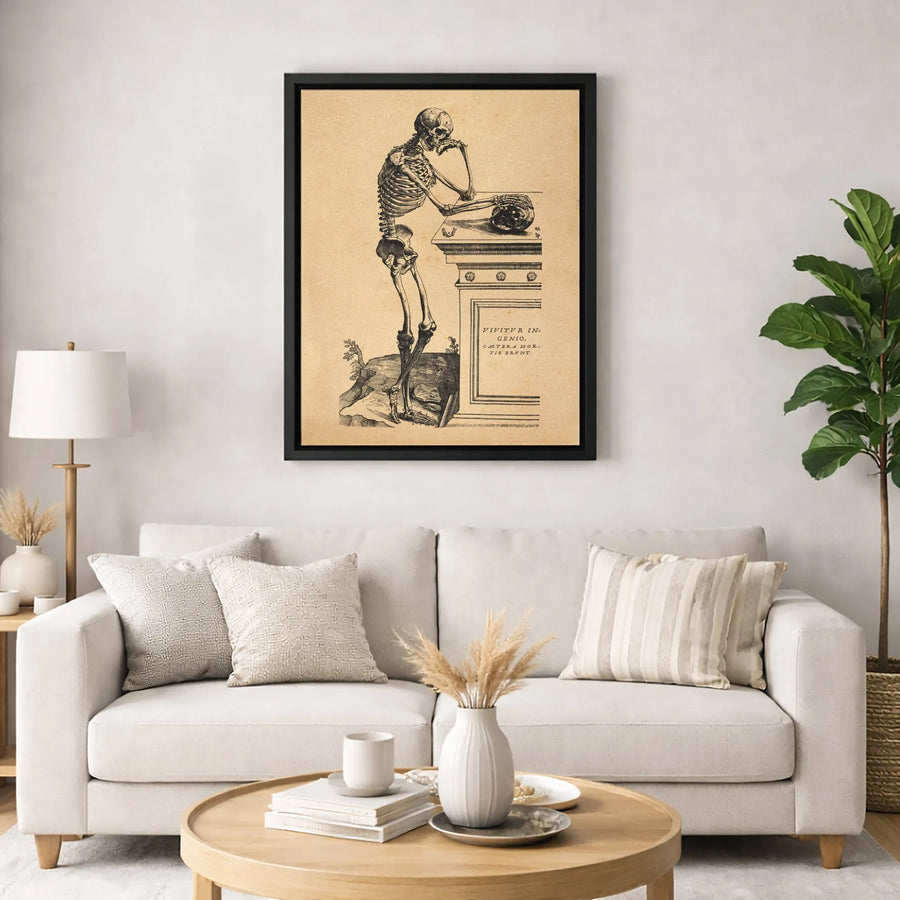 Skeleton Anatomy Wall Art | Vintage Memento Mori Sketch Print | Premium Gallery Wrapped Canvas | Dark Academia Home Decor Gift