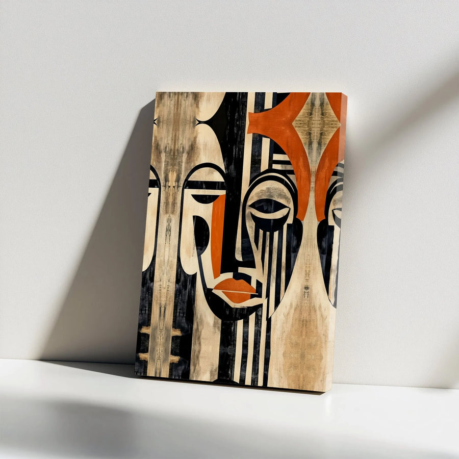 Modern Tribal Faces Canvas Print | Abstract Geometric Portrait Art | Premium Gallery Wrapped Canvas | Modern Home & Office Decor Gift