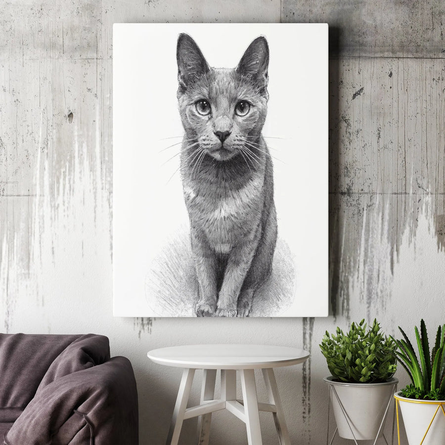 Realistic Cat Portrait Canvas Wall Art | Fine Art Pencil Sketch | Premium Gallery Wrapped Decor | Gift for Cat Lovers & Pet Owners