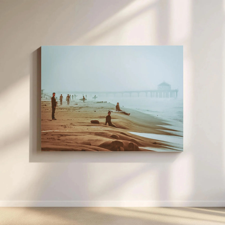 Foggy Beach Canvas Print | Moody Surfer Photography Wall Art | Premium 1.25" Thick Canvas | Coastal Decor Gift for Beach House