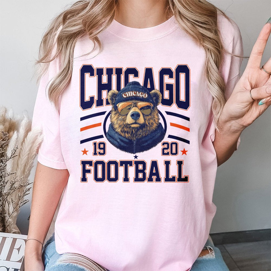 Chicago 19 20 Football With Cool Bear Wearing Beanie And Sunglasses T-Shirt