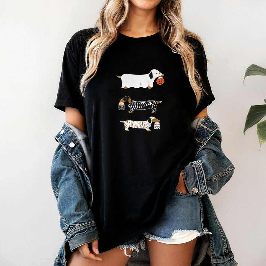 Dachshund Halloween T-Shirt | Funny Costume Wiener Dog Graphic | 100% Cotton Premium Tee | Cute Dog Lover Gift