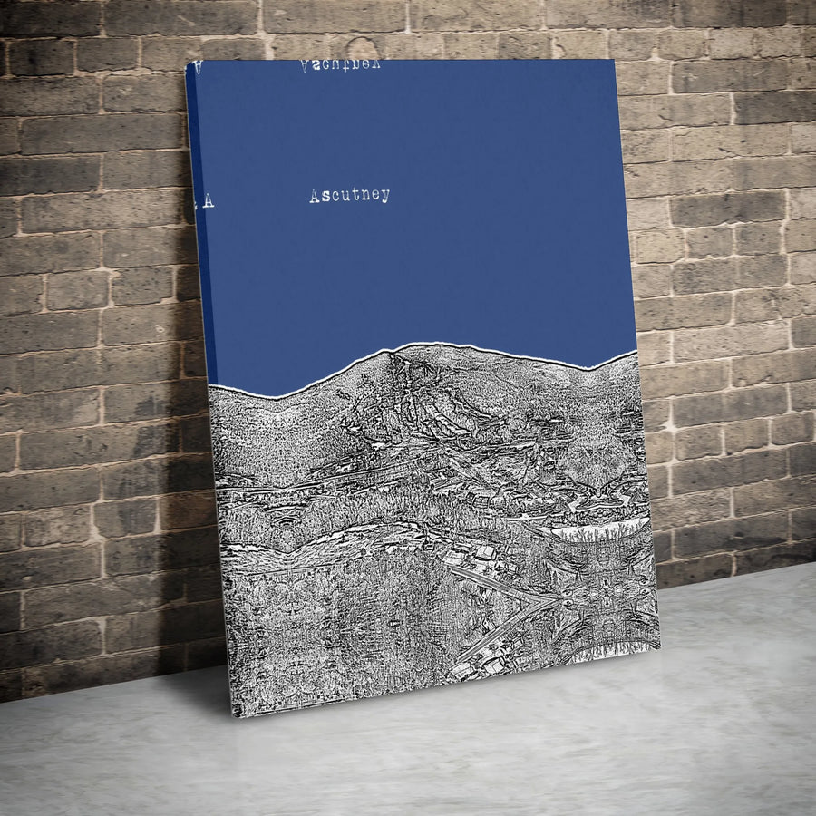 Ascutney Ski Trail Map Canvas Print | Minimalist Vermont Mountain Decor | Thick Gallery Wrapped Canvas | Collector's Gift for Skier and Snowboarder