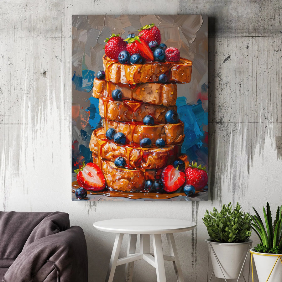 French Toast Canvas Wall Art | Impasto Style Berry Painting | Premium Gallery Wrapped Canvas | Kitchen & Dining Room Decor Gift