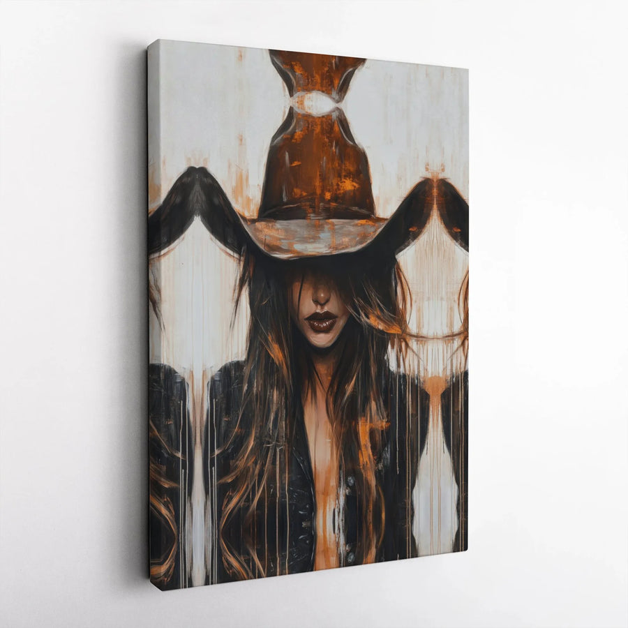 Modern Cowgirl Canvas Wall Art | Abstract Western Portrait | Premium Gallery Wrapped Canvas | Modern Farmhouse Decor Gift