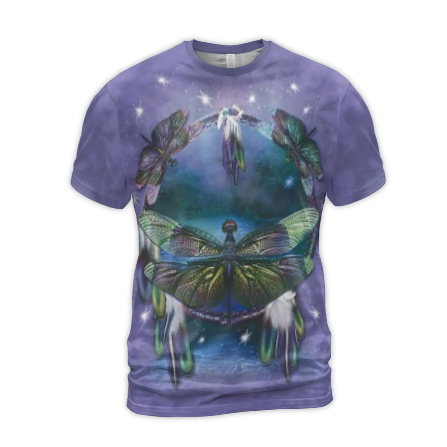 Dragonfly Dreamcatcher T-Shirt | Starry Night Boho Graphic Tee | Premium Soft Stretch Polyester | Unique Spiritual Nature Lover Gift
