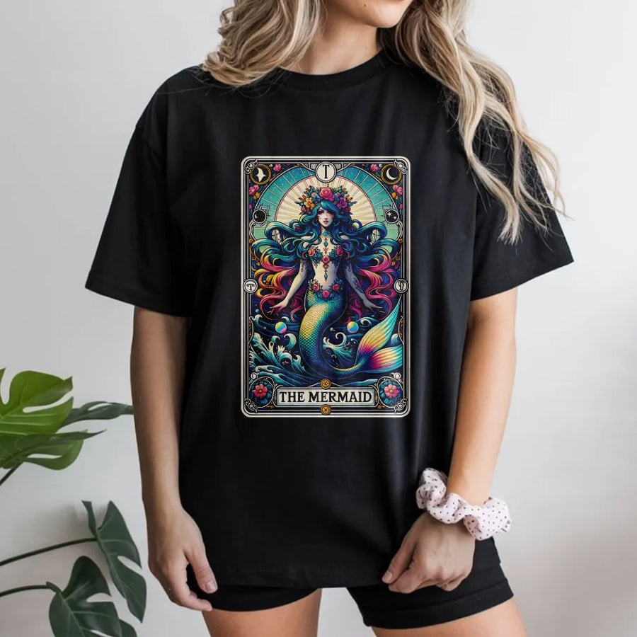 Mermaid Tarot Card T-Shirt | Vintage Mystic Ocean Graphic | Premium Cotton Blend Sweatshirt | Gift for Tarot Reader & Witchy Aesthetic