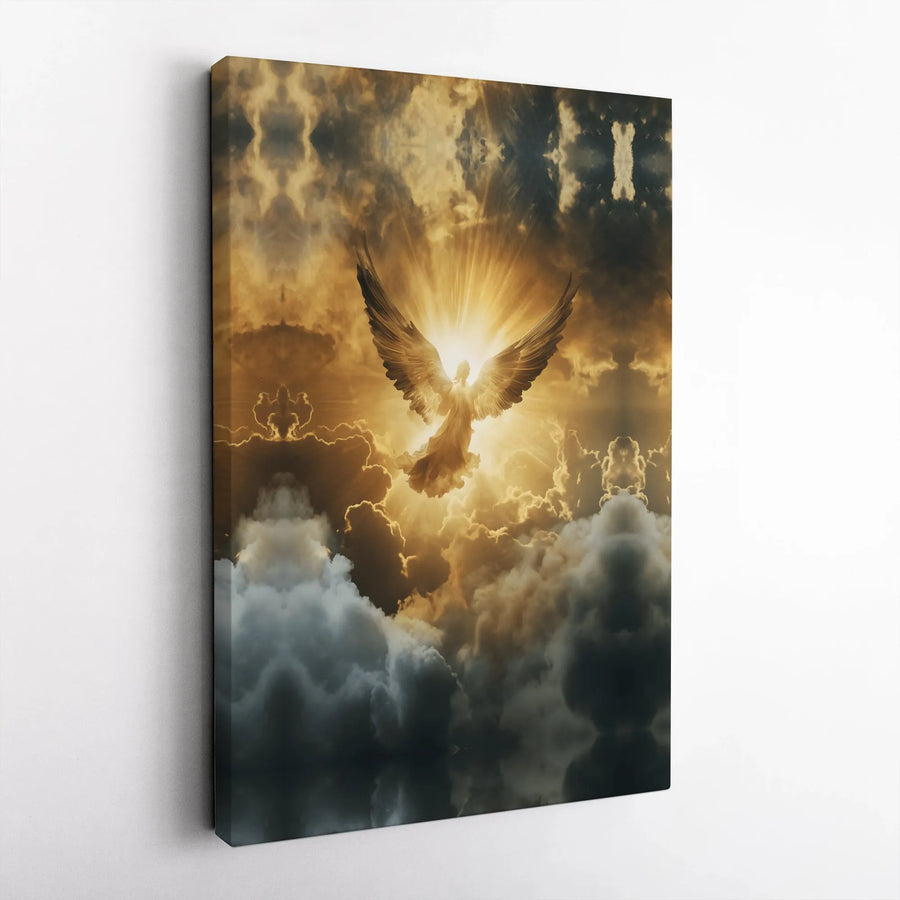 Angel Canvas Wall Art | Golden Sky Religious Heavenly Clouds Print | 1.25-Inch Gallery Wrap | Spiritual Home Decor Gift