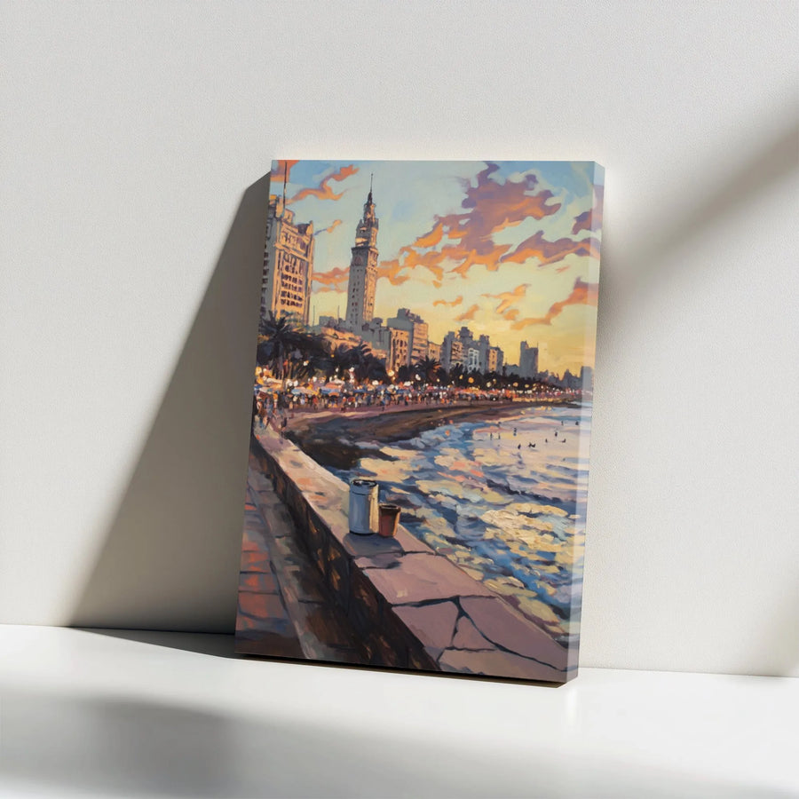 Montevideo Uruguay Canvas Print | Coastal Beach Promenade Sunset Impressionist Wall Art | 1.25" Gallery Wrap | Premium Travel Decor Gift