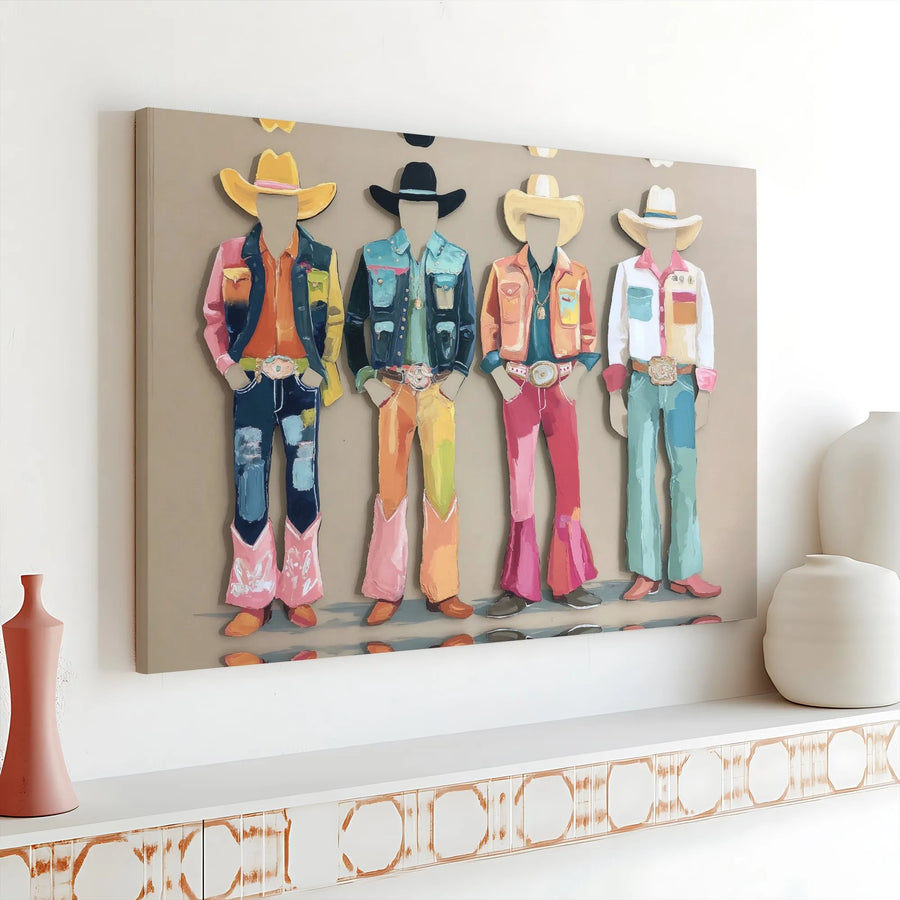 Western Cowboy Canvas Art | Colorful Modern Ranch Wall Decor | Premium 1.25" Gallery Wrap | Boho Southwestern Gift for Home Office