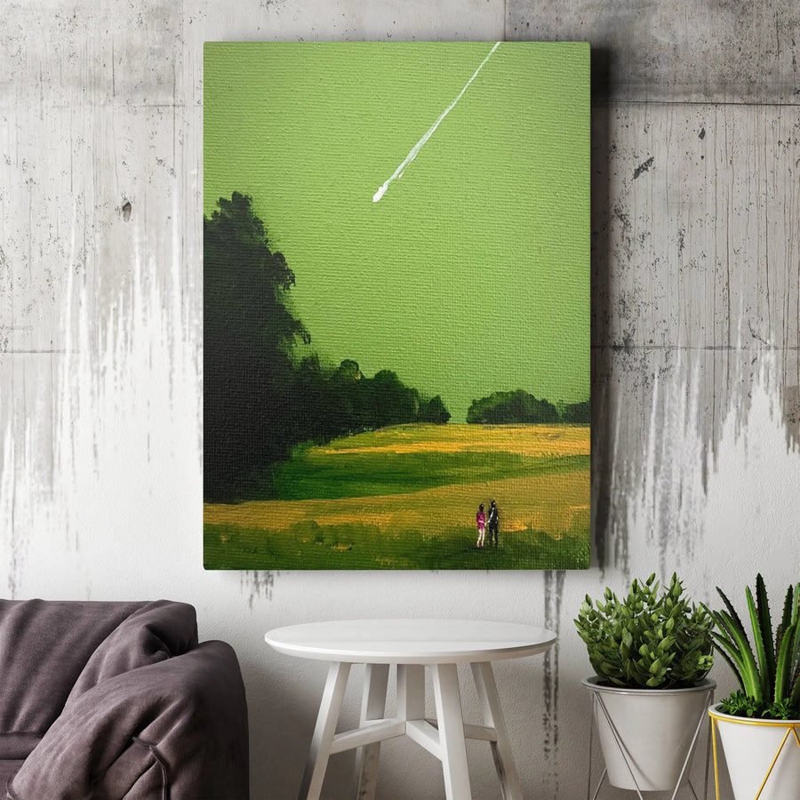Apocalyptic Landscape Vertical Canvas | Surreal Meteor Painting Art Print | Premium 1.25" Thick Gallery Wrap | Modern Sci-Fi Home Decor Gift