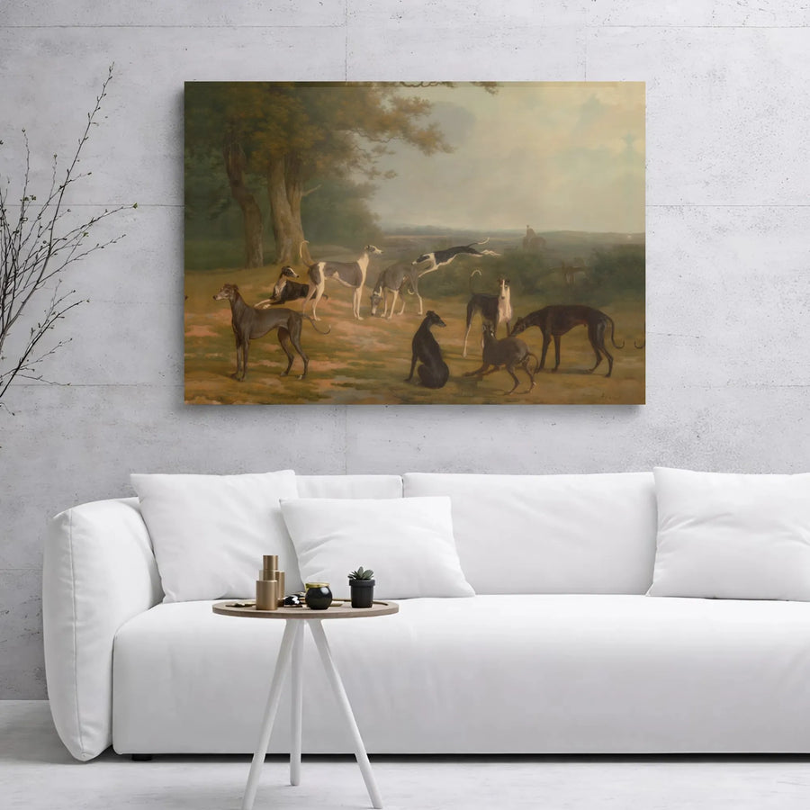Greyhound Dog Painting Canvas | Classic Equestrian Art Print | 1.25" Gallery Wrap Premium Decor | Antique Landscape Wall Art for Dog Lovers