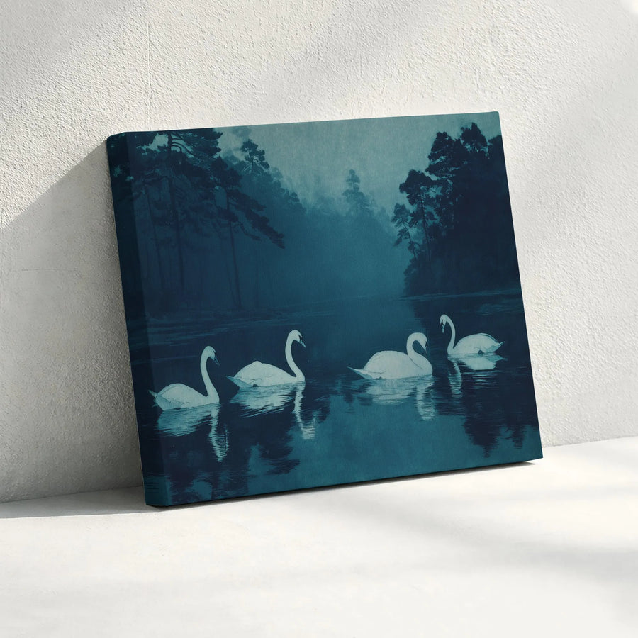 Moody Swan Lake Canvas Art | Vintage Wildlife Painting Print | Premium Fade-Resistant Print | Living Room & Bedroom Wall Decor Gift
