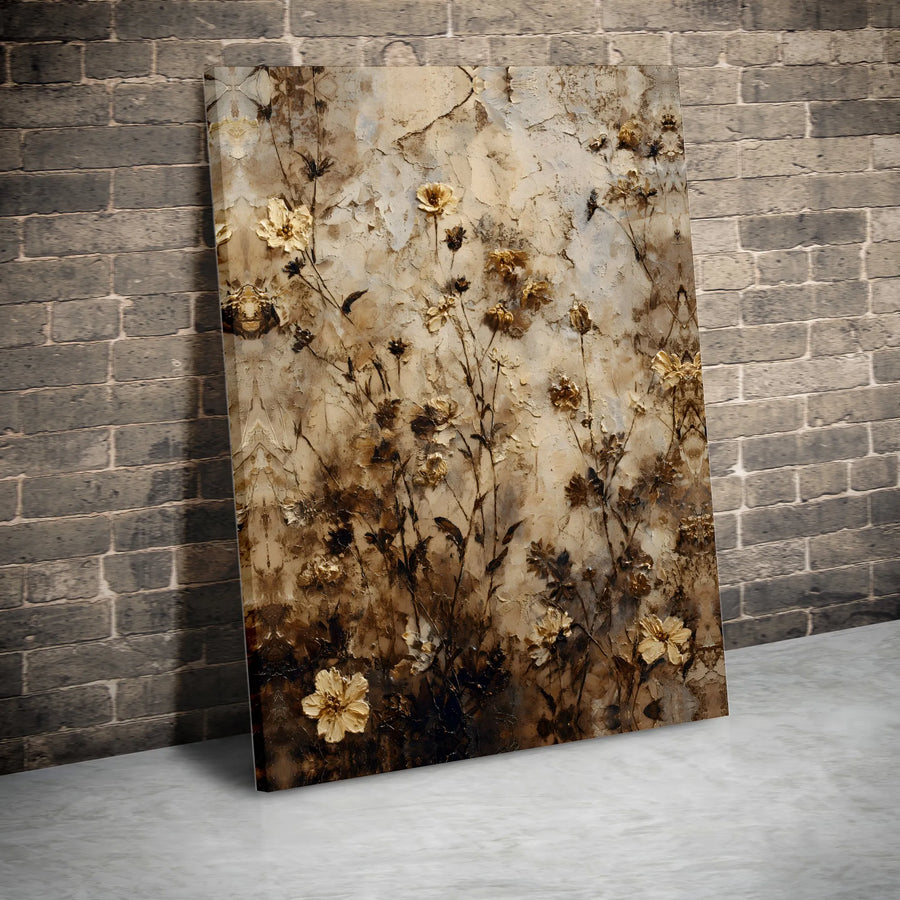 Vintage Floral Canvas Wall Art | Textured Botanical Print with 3D Relief Effect | Premium Gallery Wrapped Canvas | Rustic Farmhouse Home Decor Gift