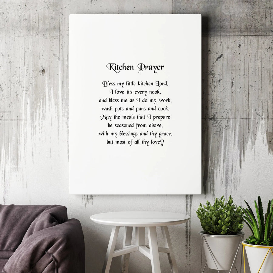 Kitchen Prayer Canvas Wall Art | Bless My Little Kitchen Lord Quote | Premium Gallery Wrapped Print | Religious Home Decor Gift for Housewarming