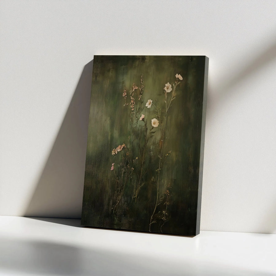 Moody Dark Floral Wall Art | Vintage Wildflower Oil Painting Canvas | Premium Gallery Wrap Decor | Botanical Gift for Home Office