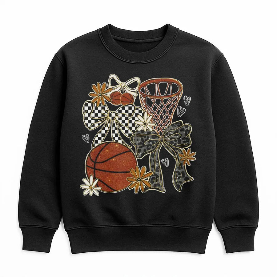 Coquette Basketball Sweatshirt | Trendy Floral Bow Game Day Graphic | Premium Cotton Blend | Gift For Basketball Mom and Players