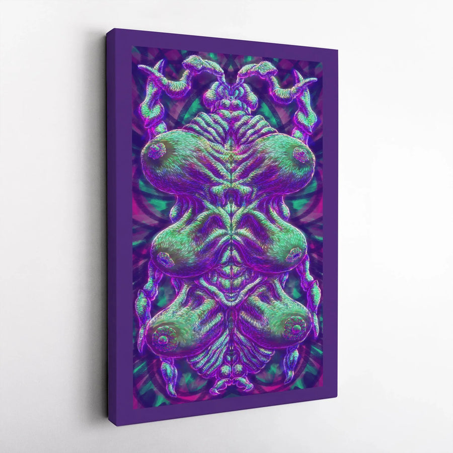 Psychedelic Alien Wall Art Canvas | Trippy Surrealist Sci-Fi Decor | Gallery Wrapped Premium Print | Unique Gift for Science Fiction Fans