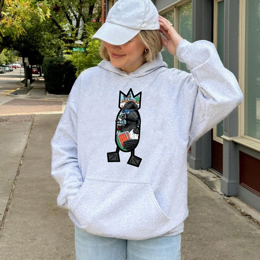 Bomber Duck Graphic Hoodie | Las Vegas Poker Playing Mallard | Premium Cotton Blend Pullover | Funny Bird Lover Wildlife Gift For Him Or Her
