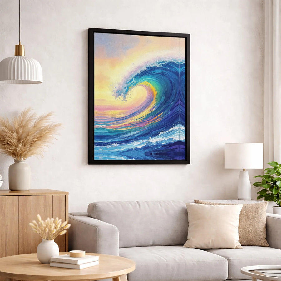 Colorful Ocean Wave Canvas Wall Art | Sunset Seascape Oil Painting Style | Premium 1.25-inch Gallery Wrapped Print | Coastal Home Decor Gift