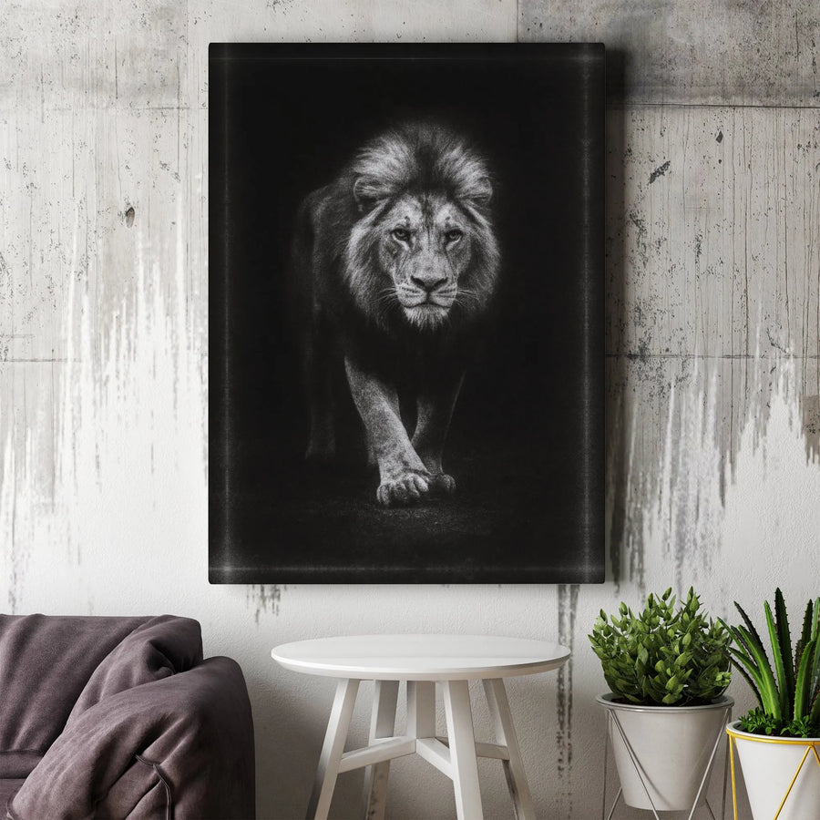 Lion Canvas Wall Art | Black and White Majestic Lion Portrait | 1.25 Inch Premium Gallery Wrap | Modern Home Office Decor Gift