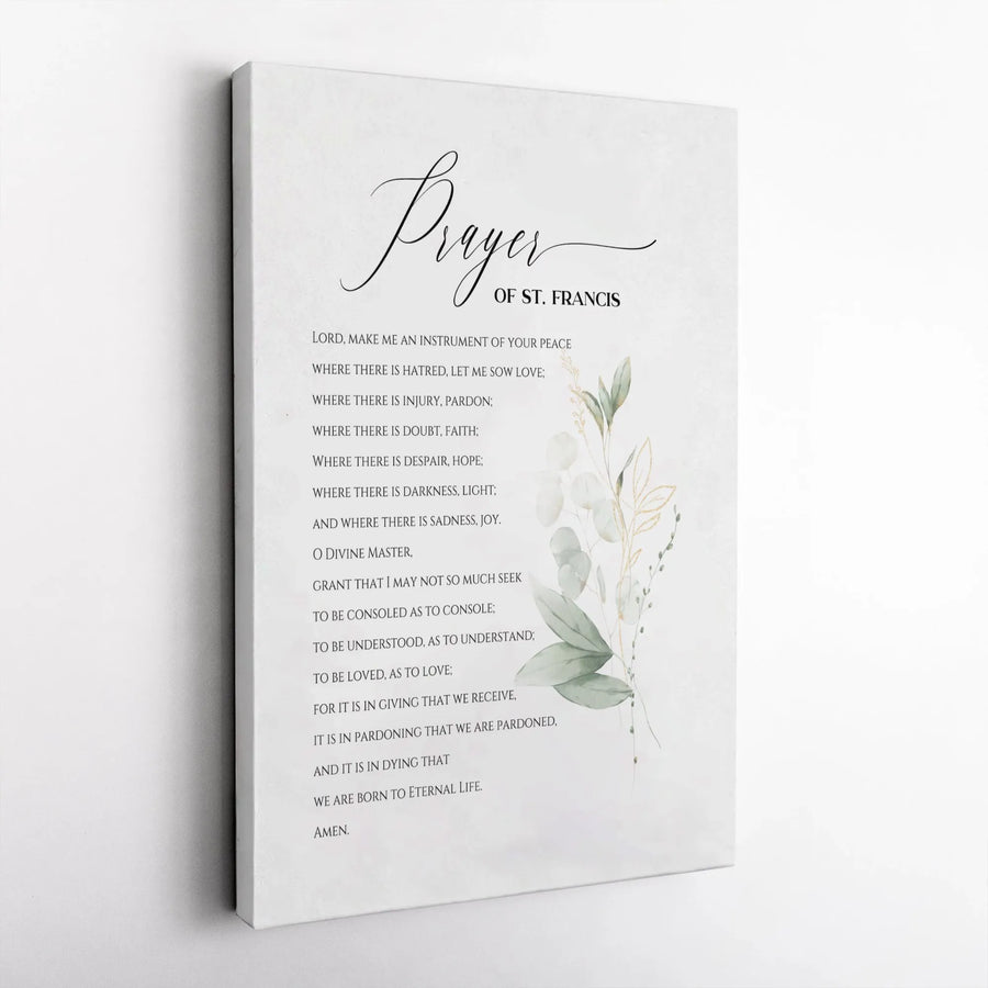 Prayer Of St. Francis Canvas Wall Art | Watercolor Botanical Design | Premium Fade-Resistant Print | Religious Home Decor Gift