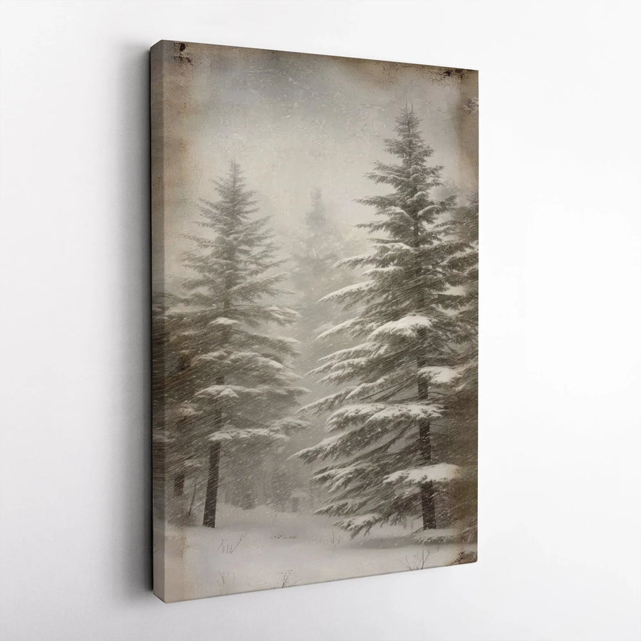 Winter Pine Forest Canvas Print | Vintage Snowy Tree Wall Art | Premium Gallery Wrapped Decor | Nature Lover Cabin Gift