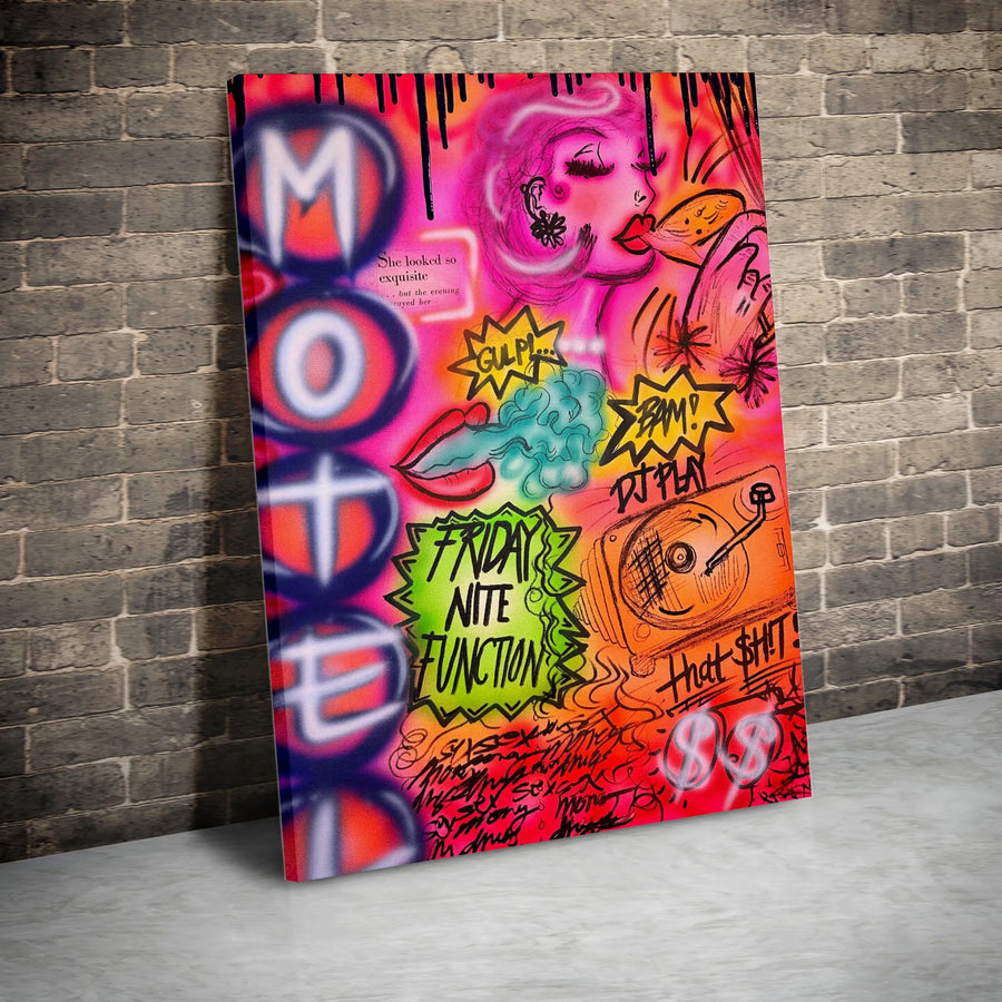 Graffiti Street Art Vertical Canvas | 90s Hip Hop DJ Turntable Print | Premium High-Resolution Ink | Gift for Music Lover Home Decor