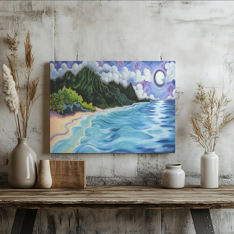 Moonrise Over Bali Hai Canvas Print | Tropical Kauai Seascape Painting | Premium Gallery Wrapped Canvas | Coastal Home Decor Gift for Traveler