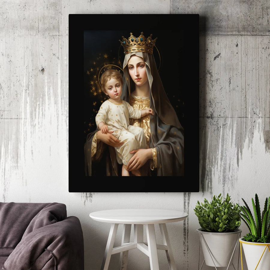 Virgin Mary and Baby Jesus Canvas Print | Sacred Mother Queen of Heaven Wall Art | Premium Gallery-Wrapped Portrait | Religious Home Decor Gift