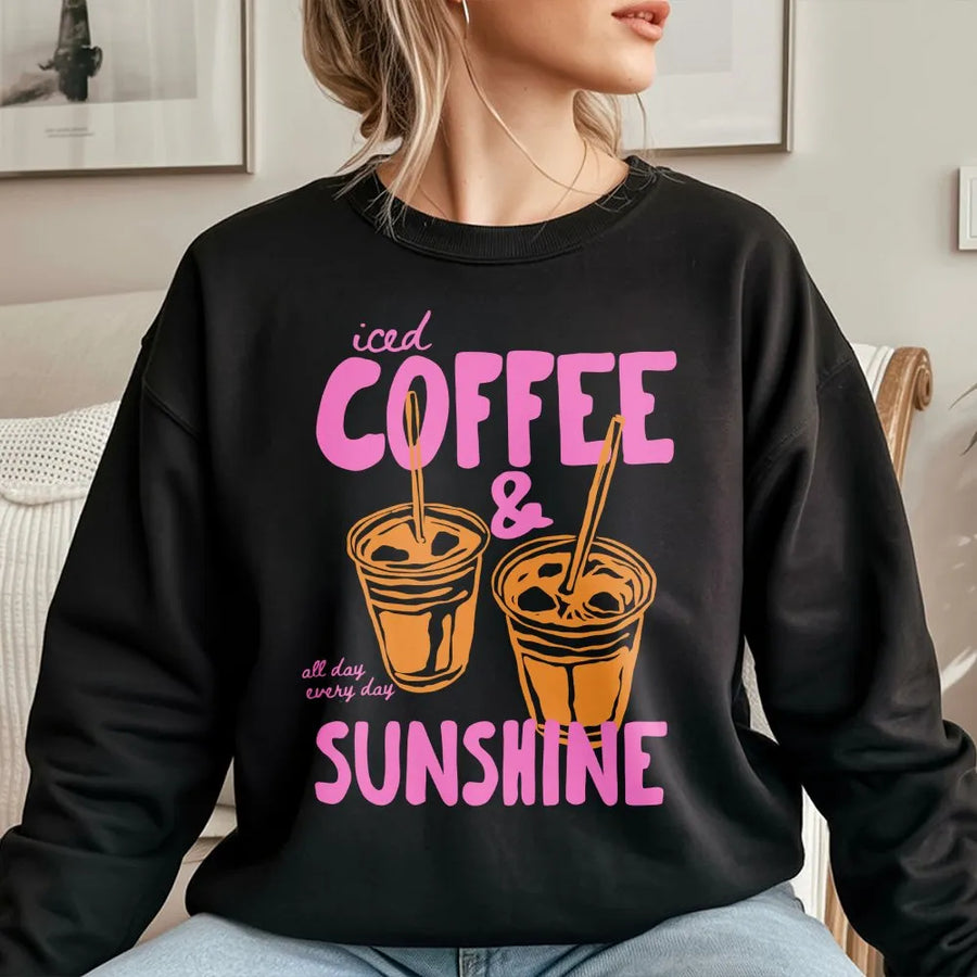 Iced Coffee and Sunshine Sweatshirt | Summer Vibes Graphic Tee | Soft Cotton Shirt | Unique Gift for Coffee Lovers