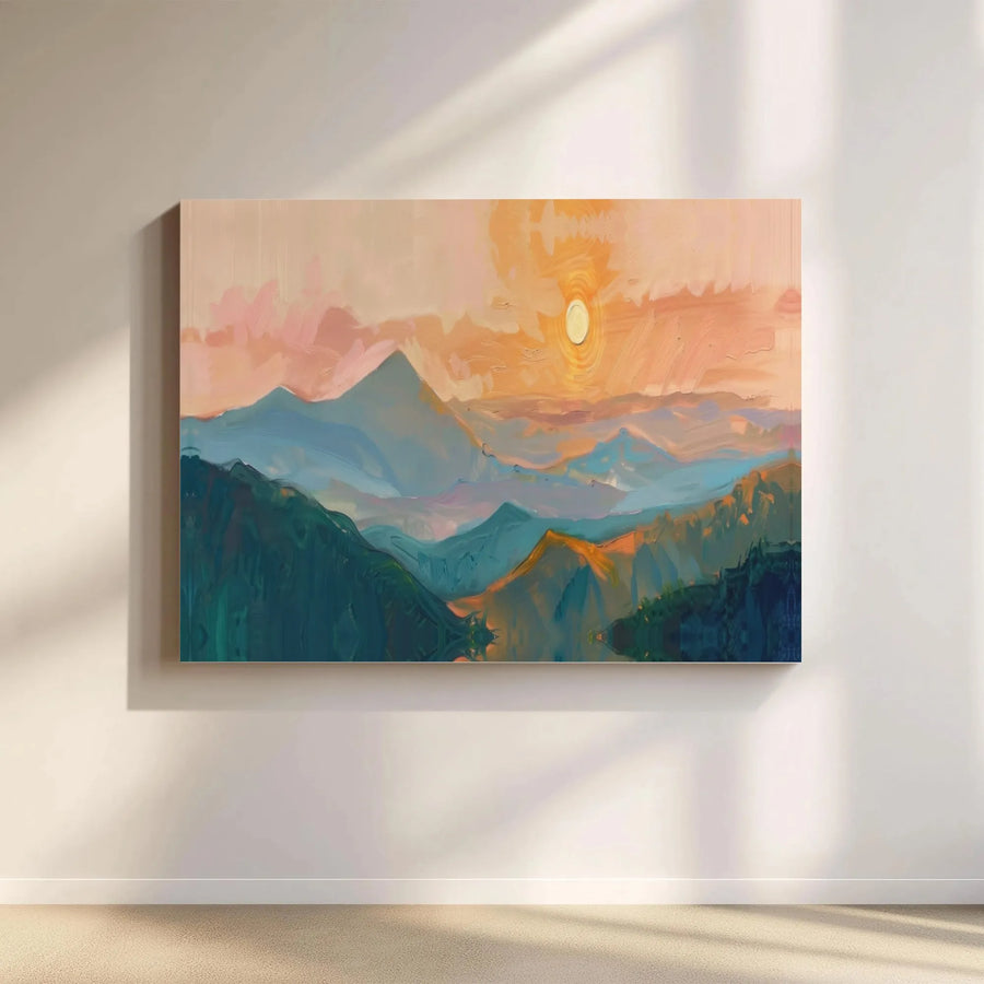 Abstract Mountain Landscape Canvas Art | Sunset Peak Oil Painting Style | 1.25-Inch Premium Gallery Wrap | Modern Home Decor Wall Print