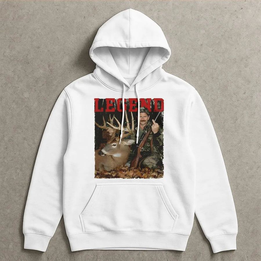 Legend Hunter Hoodie | Retro Deer Hunting Graphic | Premium Cotton Blend | Funny Outdoorsman Gift for Him