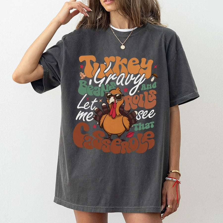Funny Thanksgiving T-Shirt | Retro Turkey Casserole Design | Premium Soft Cotton Tee | Humorous Holiday Gift for Men and Women