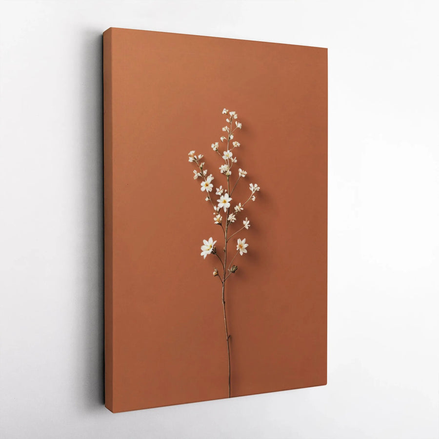 Minimalist White Flower Canvas Wall Art | Botanical Terracotta Print | Premium 1.25-Inch Gallery Wrap | Modern Home Decor Gift