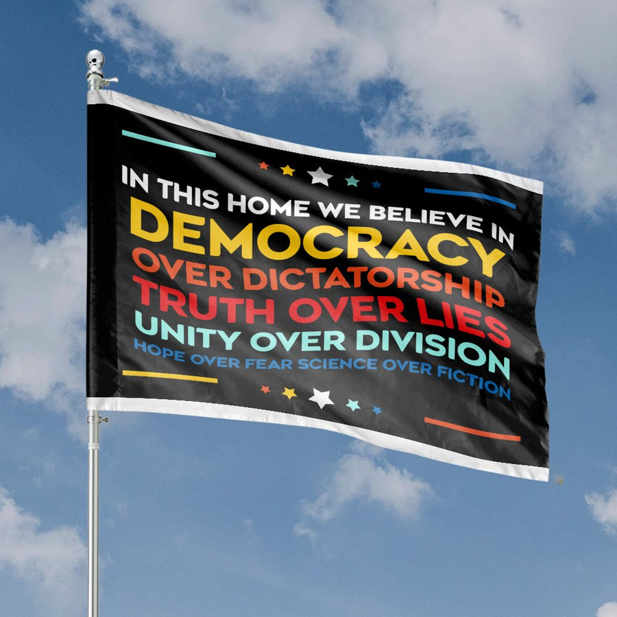 Democracy House Flag | Truth Over Lies Banner | Premium Weather-Resistant Polyester | Patriotic Home Decor Garden Yard Sign