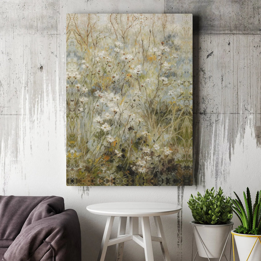Wildflower Meadow Canvas Print | Vintage Textured Floral Painting | Premium Espresso Framed Wall Art | Rustic Farmhouse Living Room Decor Gift