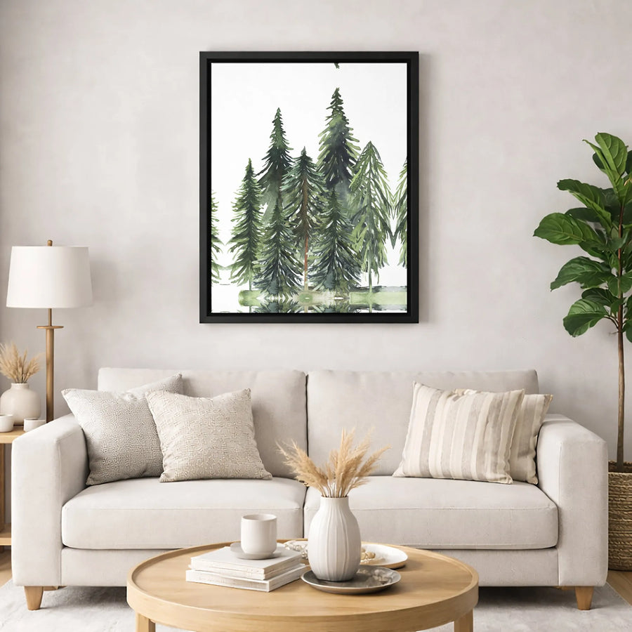 Watercolor Pine Tree Forest Canvas | Minimalist Woodland Art Print | Premium 1.25-Inch Gallery Wrap | Nature-Inspired Home Decor Gift