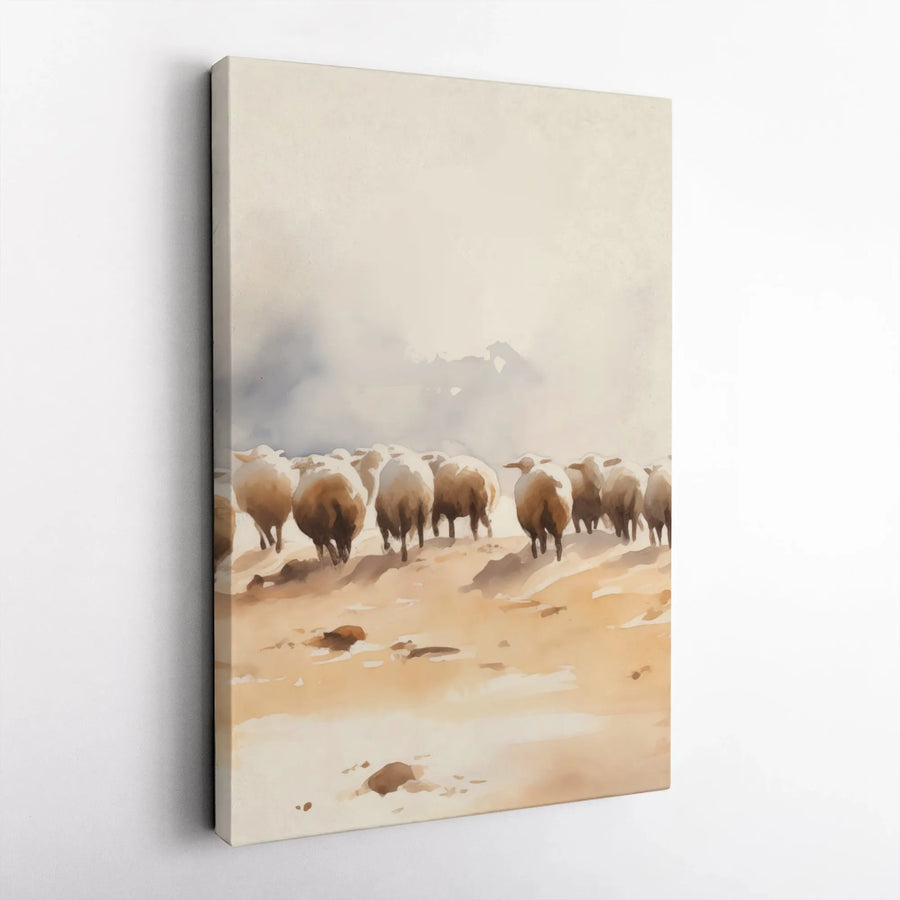Sheep Flock Wall Art | Watercolor Farm Animal Print | Gallery Quality 1.25 inch Canvas | Rustic Country Home Decor Gift