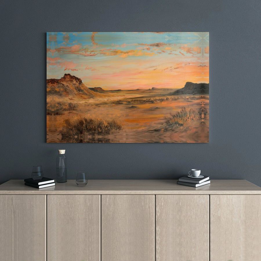 Southwestern Desert Landscape Canvas Wall Art | Mesa Sunset Oil Painting Print | Gallery Wrapped Premium Decor | Nature Lover Living Room Gift