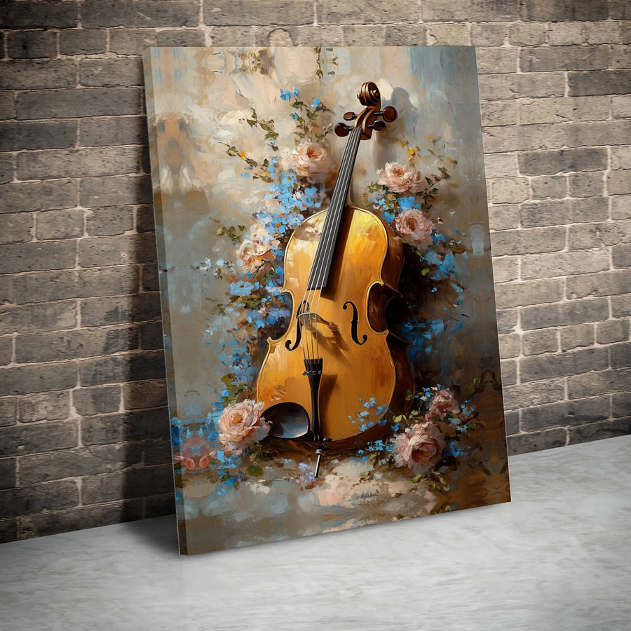 Violin And Floral Oil Painting Canvas Wall Art | Romantic Classical Music Theme | Premium Fade-Resistant Print | Elegant Decor Gift for Musicians
