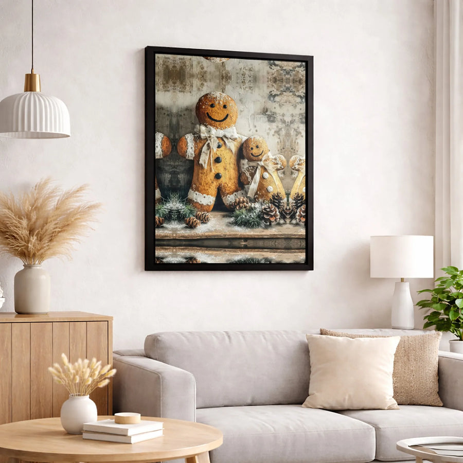 Rustic Christmas Gingerbread Family Canvas Art | Festive Holiday Wall Decor | Premium Fade-Resistant Print | Cozy Farmhouse Home Gift