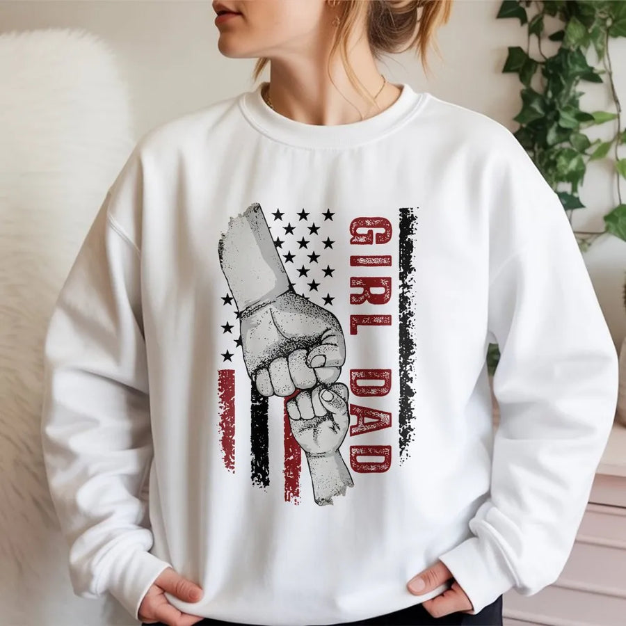 Girl Dad Sweatshirt | American Flag Fist Bump Graphic | Premium Cotton Blend | Father's Day 2026 Gift for Dads