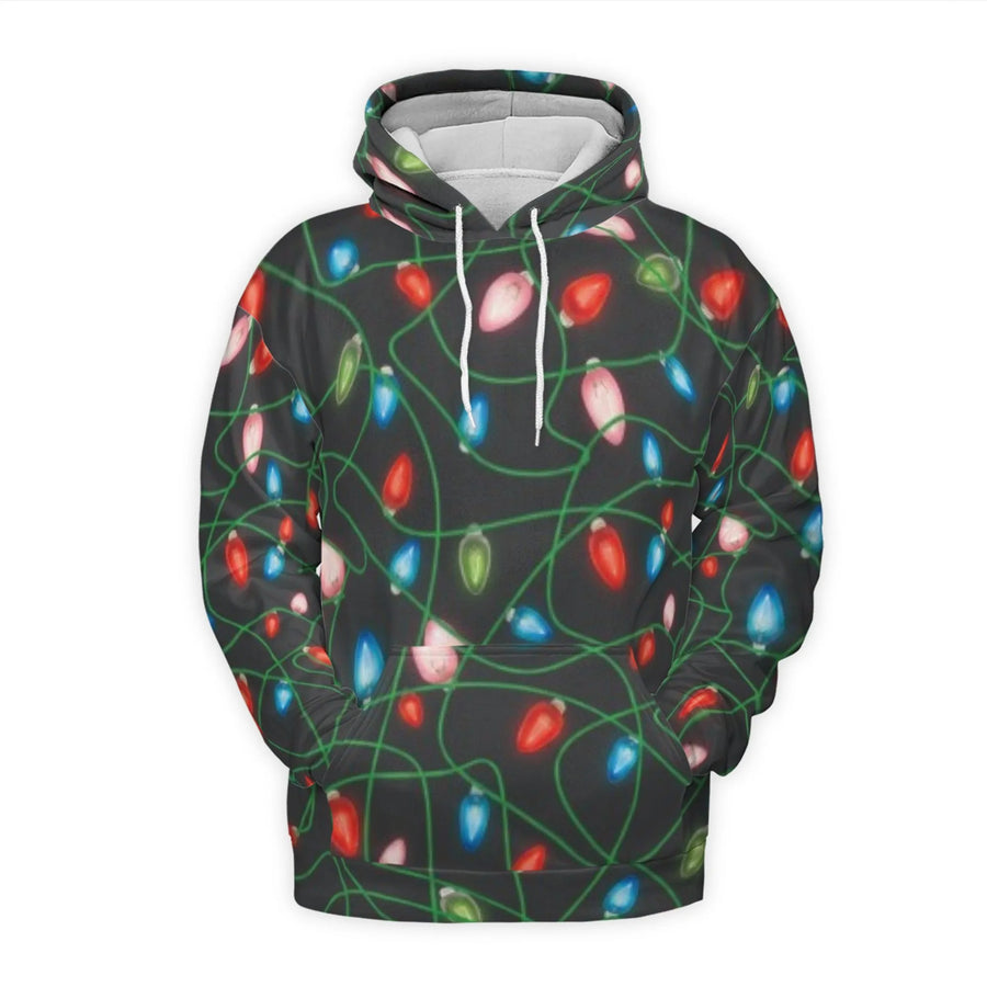Christmas Lights Hoodie | Festive All-Over Print Sweatshirt | Premium Polyester Fleece Lining | Unisex Holiday Party Gift For Adults