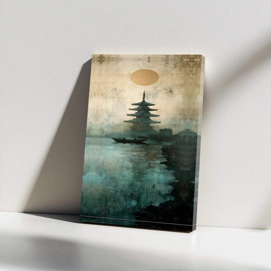Japanese Pagoda Canvas Wall Art | Vintage Japanese Landscape Painting | Thick 1.25" Gallery Wrap | Zen Meditation Room Decor Gift