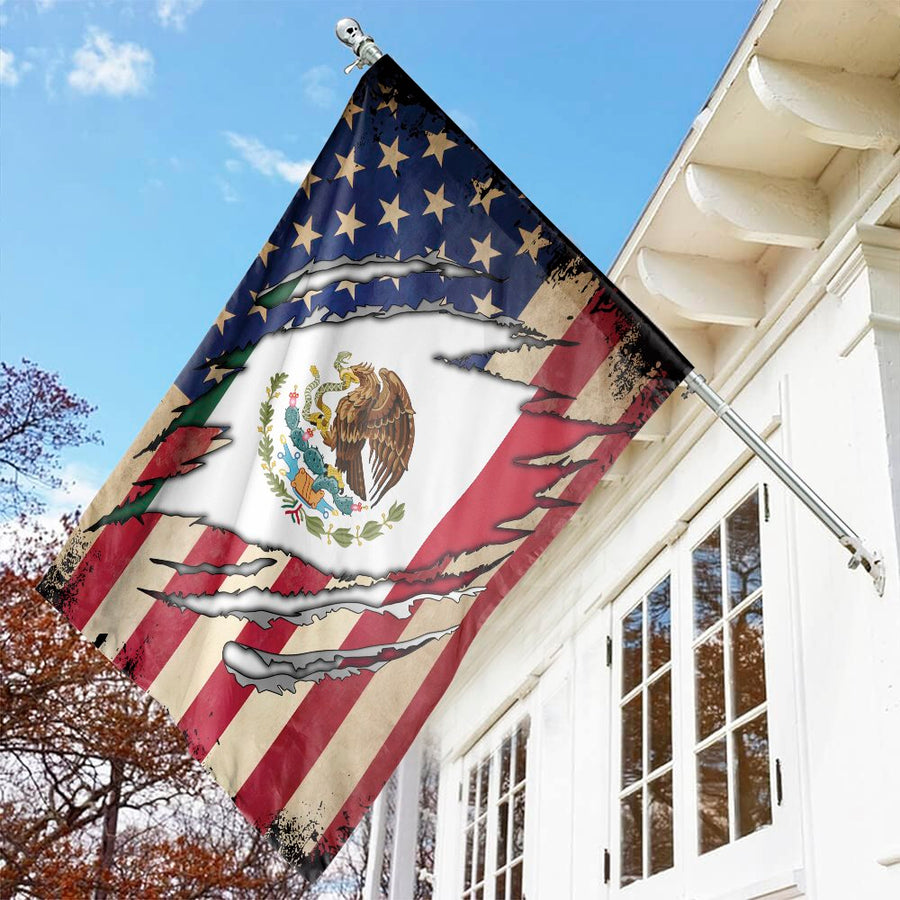 USA Mexico Ripped Flag | Patriotic Dual Heritage Garden Decor | Weather-Resistant Premium Polyester | House Warming Gift for Heritage Pride