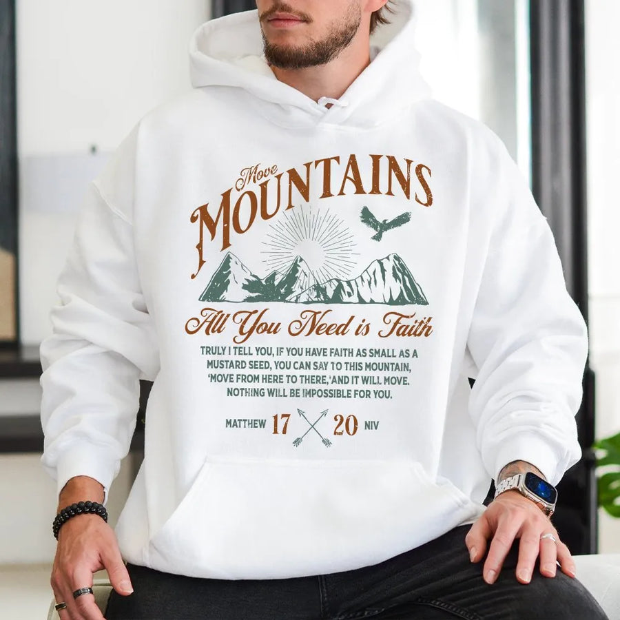 Move Mountains Christian Hoodie | Matthew 17:20 Bible Verse Quote | Premium Faith Apparel | Inspirational Religious Gift for Men and Women