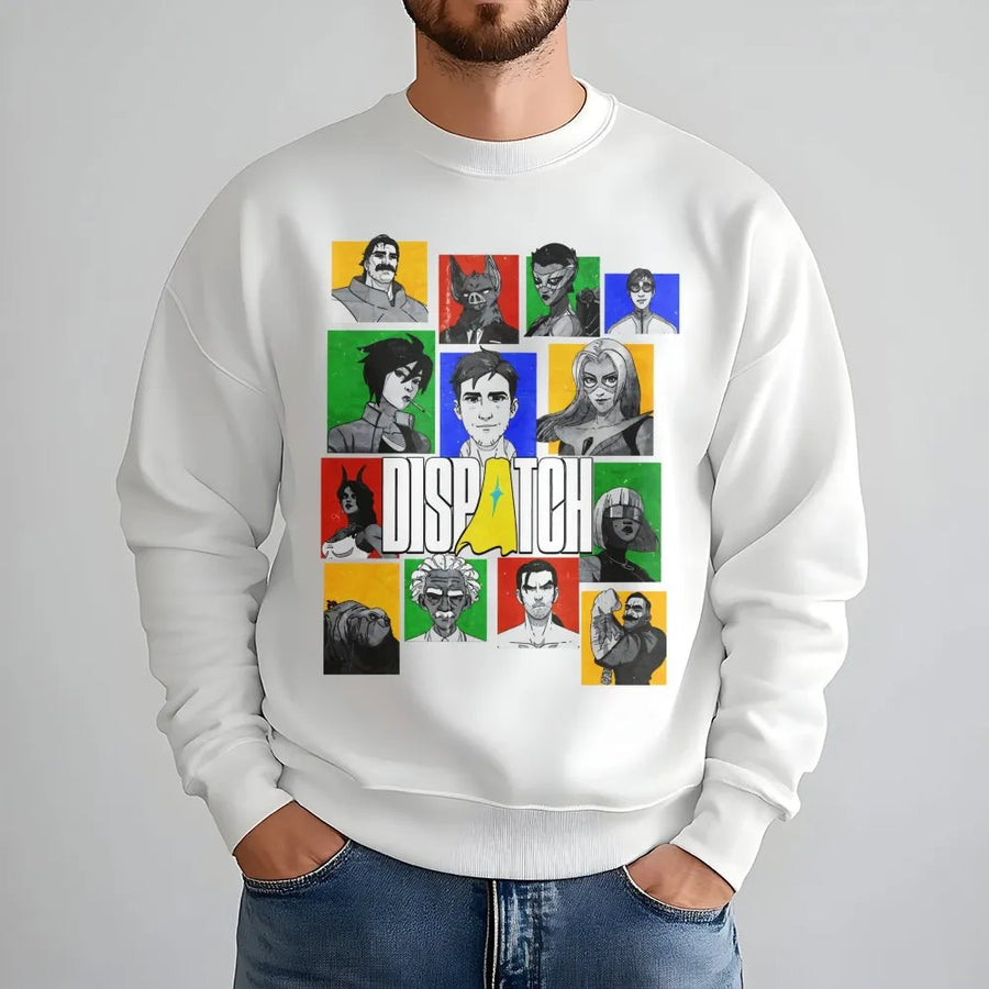 Dispatch Hero Grid Sweatshirt | Animated Character Squad Design | Premium Cotton Blend | Unisex Gaming Fan Gift