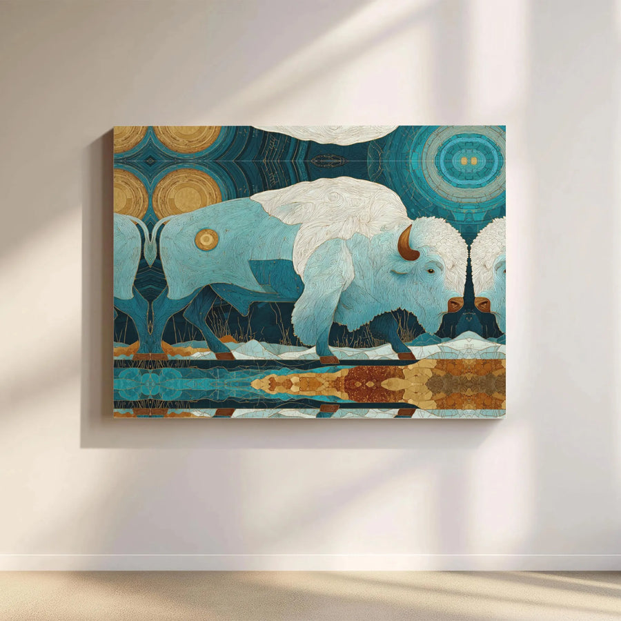 White Buffalo Canvas Print | Abstract Geometric Symmetrical Wall Art | Premium Gallery Wrapped 1.25" Profile | Southwestern Home Decor Gift